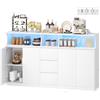 YUNSCEND Credenza Cucina con Multipresa e Luce LED, Mobile Buffet Bianco | 180×80×40cm Mobile cucina con 3 Cassettie 4 Ante, Ripiani Regolabili Stile Modernoper Ambiente Pranzo Soggiorno