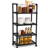 cecaro group Carrello Multiuso 4 Ripiani con Ruote - Scaffale Salvaspazio in Alluminio, Portata Max 25 kg, Carrello Portaoggetti per Cucina, Bagno, Camera e Ufficio Nero