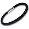 LuZ ITALY Bracciale in cuoio tondo intrecciato 5 mm: nero - Misure assortite - Chiusura a incastro in acciao inox