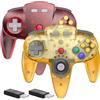 SAFFUN 2 Pack 2.4GHz Wireless N64 Switch Online Controller Ricevitore USB Compatibile con Windows PC Laptop iOS Mac Raspberry Pi, Switch Online/NSO - (Ricaricabile) (Built-in Rumble) Trasparente Giallo