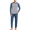 WAZHAKU Pigiama da uomo, lungo, in cotone, estivo, a maniche lunghe, con pantaloni da sonno, pigiama, traspirante, unisex, leggero, set da 2 pezzi, pigiama per il tempo libero, L