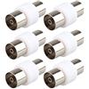 Jopto 6PCS Placcato Argento Antenna TV Femmina a Femmina Adattatore Coassiale RF Accoppiatore TV Coassiale Cavo Convertitore Connettore Femmina Durevole a Femmina Prolunga Antenna Bianco
