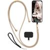 moex Unleash - Cinturino per cellulare Honor Magic V5, da appendere senza custodia, universale con moschettone, cinturino per cellulare rimovibile, catena con cuscinetto per cellulare, beige, oro