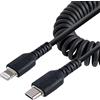 StarTech Cavo USB-C a Lightning Spiralato 50cm, MFi, Nero (RUSB2CLT50CMBC) | Certificato Apple, Rivestimento in TPE, Costruzione Robusta e Resistente