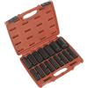 Sealey AK5816M Impact Presa Set 16pc 1/2 Sq Drive Profondo Metrico - Rosso, 1/2 inch