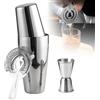 LEKEFETO Boston - Set shaker da cocktail da 600 ml e 450 ml, in acciaio inox, con colino e misurino, in metallo, accessori da bar di alta qualità, shaker professionale Boston per Bartending