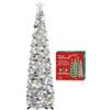 HMASYO Albero di Natale pop-up con luci, 150 cm, pieghevole, con paillettes colorate, decorazione per casa, appartamento, feste, interni ed esterni (argento)