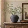 QIANLING Vaso in Ceramica Nera Rustica con Finitura Testurizzata, Grande Vaso Rotondo in Terracotta per Decorazione Casa in Stile Rustico, Vaso Vintage con Bocca Larga per Salotto, Cucina, Tavolo