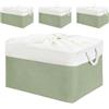 Mangata cestino portaoggetti in morbido tessuto, scatola con manici a corda, contenitori rettangolari per armadio, guardaroba, bagno, scaffale, 50 x 40 x 30 cm, verde e bianco