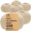 HANSA-FARM 100% lana di baby alpaca, spessa 300 g (6 gomitoli da 50 g), non provoca prurito, morbido filato alpaca per lavoro a maglia e uncinetto, in 6 titoli, alpaca, NFA02 Beige, Bulky - 50m per 50g