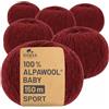 HANSA-FARM 100% lana di alpaca in più di 50 colori (non punge), set da 300g (6 x 50g), lana di baby alpaca morbida per maglieria e uncinetto in 6 spessori di filato - Gomitoli lana rosso vino (heather)