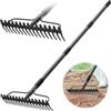 JAOTREL Rastrello da giardino resistente con manico in acciaio inox, testa in metallo per allentare il terreno, raccogliere foglie, livellare prati