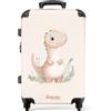 NoBoringSuitcases.com NoBoringSuitcases© Valigia Media Bambini Rigida Trolley Medio Viaggio Aereo | 67x43x25 cm - 4 Ruote Valigie Leggere Bimbo Valigetta Trolly Dimensioni M Beige - Dinosauro - Foglie verdi