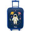 NoBoringSuitcases.com NoBoringSuitcases© Valigia Blu Per Bambini Compatto Bagaglio Ultraleggero | 48x31x19 cm - Trolley A Mano Rigidi LED Ruote Da Viaggio - Ragazzo - Astronauta - Pianeta - Stelle - Razzo