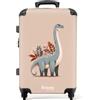 NoBoringSuitcases.com NoBoringSuitcases© Valigia Media Bambini Trolley Medio Da Viaggio Rigido | 67x43x25 cm - Leggero 4 Ruote Valigie Per Bimbo Bambino Ragazzi M Dinosauro - Blu - Sfondo beige