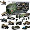 YeoNational&Toys Camion Trasporto Militare (26-in-1) con Figure di Soldati e Mini Veicoli Die-Cast - Giocattolo di Trasporto Esercito con Elicotteri, Carri Armati e Auto da Battaglia - Regalo per Bambini, Ragazzi e Ra