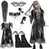 KIKVTER Costume di Halloween per ragazze, costume da sposa horror per bambini, costume da sposa zombie nero con velo da sposa, maschera per gli occhi, collana, costume zombie per bambini, costume da sposa per