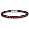 LuZ ITALY Bracciale in cuoio tondo intrecciato 5 mm: Rosso Bordo - Misure assortite - Chiusura a incastro in acciao inox