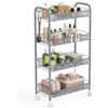 WELDUN Carrello portaoggetti a 4 livelli, carrello a rete grigio | Carrello portaoggetti portatile, stabile e facile da installare, per camera da letto, cucina, bagno, WC, soggiorno