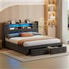 Mydtt Letto Matrimoniale con Contenitore, Grigio Letto 180x200 con USB LED | Luci a LED, porte USB e Type-C, Letto con 2 Cassetti, Spazio Portaoggetti nella Testiera, Tessuto in Velluto, Senza Materasso