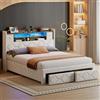 Mydtt Letto Matrimoniale con Contenitore, Beige Letto 140x200 con USB LED | Luci a LED, porte USB e Type-C, Letto con 2 Cassetti, Spazio Portaoggetti nella Testiera, Tessuto in Velluto, Senza Materasso