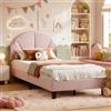 OLIVIBED Letto singolo 90 x 200 cm, letto per bambini imbottito con Testiera a forma di conchiglia, letto Principessa imbottiti con rete a doghe per bambini, rete a doghe, velluto, senza materasso