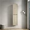 VIEKOS DACI - Armadio da bagno alto 140 cm, sottile con 2 ante, scaffali interni, adatto per piccoli spazi, applicabile a bagno, soggiorno e lavanderia, legno di quercia color crema