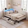 DULRLLY Letto Divano Singolo Contenitore con Cassetti, LED e Ricarica USB | Letto Imbottito Singolo 90x200 con Cassetti, Schienale Imbottito, Struttura Letto ad Angolo per Bambini,ragazzi, Gli Ospiti