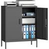HOMCOM Armadietto metallico con serratura, Mobile per ufficio, Nero | 2 ante, 2 ripiani regolabili, cassettiera archiviazione chiudibile, per ufficio domestico, garage