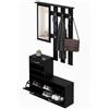 Baroni Home Mobile Ingresso 3 Pezzi con Scarpiera, Appendiabiti a Muro con 6 Ganci e Specchio, Panca Porta Scarpe, Mobile Ingresso Nero con Cassetto Set Modulare Salvaspazio, 24x90x180cm
