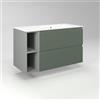 Diventa Modello Diva Star, Mobile Bagno sospeso 100cm con 2 cassetti spaziosi, 2 vani a giorno e lavabo dal design moderno, colore verde e grigio