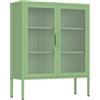 Brigros - Vetrinetta Metallica 2 Ante Con Ripiani Regolabili In Acciaio E Ante In Policarbonato, Credenza Soggiorno Moderna Con Vetrina 80x38x100 Cm In Metallo Colorato (Salvia)