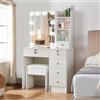 Vanrste Toeletta Trucco con Luci e Sgabello, Tavolo da Trucco con Specchio, luminosità regolabile, 6 Cassetti e 6 Ripiani -Mobile Vanity per Camera da Letto, 80 x 36 x 130 cm