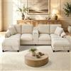 Scisola 295cm Divano angolare a U, divano angolare a 4 posti Sofa für Wohnzimmer | Couch con consolle centrale, 2 portabicchieri, Ottomano contenitore, chaise longue, Beige