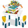 LZQ Tavolo per bambini con sedie 6 in 1 Tavolo da Costruzione per bambini, set di mattoncini da costruzione, tavolo da gioco con spazio per riporre oggetti