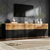 MOHUANG Mobile TV con 2 ante, 3 cassetti, motivo ondulato, colore legno + nero, per TV fino a 65 pollici, per soggiorno, sala da pranzo, camera da letto, 168 x 38 x 59 cm