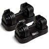 KM-Fit Set di 2 manubri regolabili KM-Fit, peso di 25 kg ciascuno, 18 livelli di peso, meccanismo di rotazione a una mano, sistema di blocco, realizzati in ghisa, ideali per l'uso in casa con base inclusa