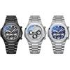 JewelryWe Orologio da uomo quadrato cronografo da 30 m, impermeabile, analogico, al quarzo, luminoso, cinturino in acciaio inox, orologio multifunzione con calendario, cronometro, visualizzazione