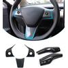 YOKOOHITECH Copertura per leva del cambio e volante in fibra di carbonio lucida compatibile con Tesla Model Y/3