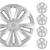 SUVOO Set 4 Copricerchi Auto Universali in ABS, Coppe Ruota per Cerchi in Acciaio con Anello Metallico di Fissaggio, Nero/Argento, Installazione Rapida (16.0, Pollici, DELTA)