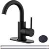 RKF Rubinetto per lavabo da bagno con beccuccio girevole a maniglia singola con scarico pop-up con troppopieno e tubo di alimentazione, rubinetto per lavello da bar, piccolo rubinetto da cucina, nero