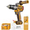 INGCO P20S Trapano Avvitatore a Percussione Brushless 20V, 96N.m Mandrino Jacobs 13 mm, 96 Nm, 0-2000 giri/min, con Punte da Trapano e Impugnatura Ausiliaria. Solo Corpo Macchina