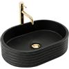 Rea - Lavabo Da Appoggio, Nicoletta, Ovale Nero, Pietra Artificiale