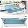 HENGMEI Vasca da bagno pieghevole per adulti, XL, portatile, con copertura per rulli massaggianti e vasca, blu (128 x 62 x 52 cm)