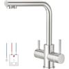CREA Rubinetto da Cucina a Bassa Pressione,Rubinetto Cucina 3 Vie,Rubinetto Lavello Cucina Con 2 Leve, Miscelatore Filtro Acqua 3 Vie, Inossidabile Spazzolato
