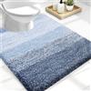 OLANLY Tappeto da bagno a forma di U, 61 x 50 cm, in microfibra, extra morbido e assorbente, antiscivolo, in peluche, lavabile in lavatrice, tappetino da bagno sagomato per base WC, blu