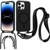 Pnakqil Magnetica Cover con Cordino per iPhone 14 Pro,Nero | Silicone Case con Laccio per Collo Cellulare Custodia, Antiurto Protettiva Case con Regolabile Nylon Corda Collana Tracolla