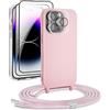 DiDaDi Cover per iPhone 15 Pro con Cordino, Morbido TPU Silicone Case con Laccio Tracolla, Antiurto Ultra-Sottile Protettiva Cellulare Case per iPhone 15 Pro, oro rosa