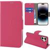 N NEWTOP Cover Compatibile con iPhone 16 PLUS, HQ Lateral Custodia Libro Flip Chiusura Magnetica Portafoglio Simil Pelle Stand Protezione Completa Case TPU Anti Urto Guscio Base Porta (Fucsia)