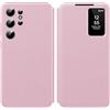 Nshkeji Cover per Samsung Galaxy S24 Ultra Intelligente in Pelle [Smart View] Custodia Galaxy S24 Ultra 5G Clear View Flip Pelle in Libro Portafoglio Flip, Carta Fessura, Wallet Custodie S View, Rose